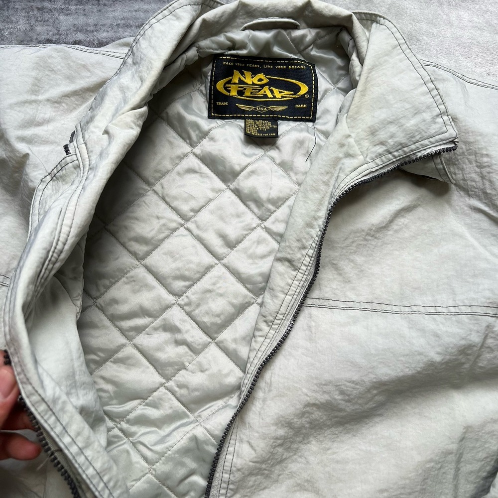 Vintage Y2K No Fear Windbreaker Jacket Gray Men's M Moto BMX Racing Collared - Picture 4 of 7